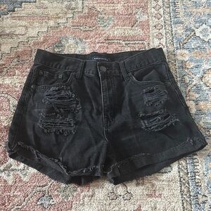Black Distressed Denim Shorts